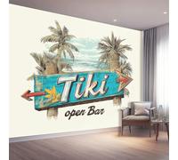 Poster Decorativo da Parete Vistoso Quadro su Tela 400 x 280 cm Stampa Moderna per Soggiorno Camera Ufficio Motivo Vintage Elementos tropicales Letrero madera Letras Wall Art Non Adesivo