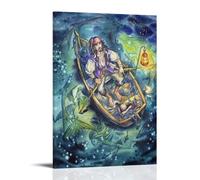 Póster decorativo de anime de Los Piratas del Caribe, Capitán Jack Sparrow y la sirena, lienzo decorativo para pared e imagen artística moderna para decoración de dormitorio familiar, 60 x 90 cm