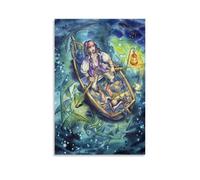 Póster decorativo de anime de Los Piratas del Caribe, Capitán Jack Sparrow y la sirena, lienzo decorativo para pared e imagen artística moderna para decoración de dormitorio familiar, 20 x 30 cm
