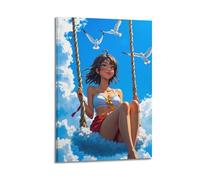 Póster decorativo de anime Girl on The Swing, lienzo decorativo para pared e imagen artística moderna para decoración de dormitorio familiar, 20 x 30 cm