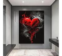 Póster decorativo de lienzo para sala de estar. Diseño de corazón rojo y negro. Ideal para decoración de paredes y baños (40 x 60 cm/Sin marco).