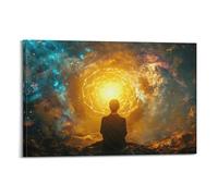 Póster decorativo de meditación con mandala dorada, lienzo para pared e impresión artística moderna para decoración de dormitorio familiar, 60 x 90 cm