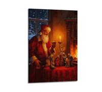 Póster decorativo de Papá Noel y belén de Navidad, lienzo decorativo para pared, sala de estar, dormitorio, 20 x 30 cm