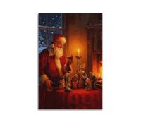 Póster decorativo de Papá Noel y belén de Navidad, lienzo decorativo para pared, sala de estar, dormitorio, 20 x 30 cm