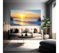 Póster decorativo de pared con paisaje de playa, velero al atardecer y olas del océano (55x110cm/Sin marco)