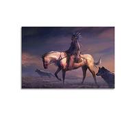 Póster decorativo de The Lonely Native Americans And Two Wolves en lienzo, póster de pared e impresión artística moderna para decoración de dormitorio familiar, 30 x 45 cm