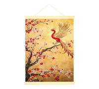 Póster decorativo para colgar en la pared, diseño de pájaro misterioso, flores de cerezas tradicionales orientales, ramas culturales rojas, pósteres para colgar en la pared, dormitorio universitario