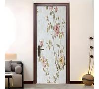 Póster Decorativo Pegatinas De Puerta 83x204 cm Rosas de Acuarela Vintage Extraíble Vinilo 3D Impermeable Pegatinas Decorativas Blanco Autoadhesivo Papel Pintado Puerta Mural