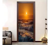 Póster Decorativo Pegatinas De Puerta 95x215 cm Paisaje de Olas Al Atardecer Autoadhesivo Papel Pintado Puerta Mural Paisajes Naturales Extraíble Vinilo 3D Impermeable Pegatinas Decorativas