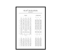 Póster del alfabeto japonés Hiragana Katakana en blanco y negro para pared, lienzo de pintura educativa, impresiones educativas, decoración de aula (SKU11,20 x 30,5 cm, marco de fotos negro)