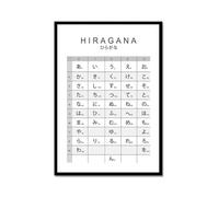 Póster del alfabeto japonés Hiragana Katakana en blanco y negro para pared, lienzo, pintura educativa, impresiones educativas, decoración de aula (SKU5,40.6 x 61.0 cm= (40 x 60 cm), marco de metal