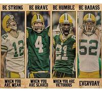 Póster del equipo de fútbol de Green Bay, póster con texto en inglés "Be Strong When You are Weak", letrero de estaño, decoración de pared, letrero de metal, para el hogar, bar, garaje, granja