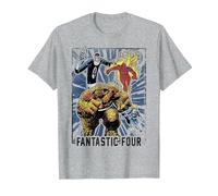 Póster del Equipo Vintage de Marvel Fantastic Four Camiseta, Hombre, Gris Jaspeado, 5XL