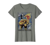 Póster del Equipo Vintage de Marvel Fantastic Four Camiseta, Mujer, Verde Militar Jaspeado, XL
