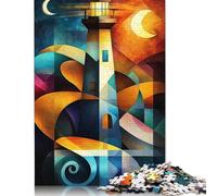 Poster del Faro del cubismo Moderno da 500 pezzi - Puzzle di Arte costiera Geometrica astratta per adulti e adolescenti, gioco Educativo, sfida giocattolo 500 pezzi (5
