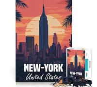 Póster del Horizonte de la Ciudad de Nueva York, Rompecabezas de 1000 Piezas para Adolescentes, Juguete para Pensar, Actividad en casa, Lista de Deseos de Papá Noel con Bordes precisos (50x75cm)