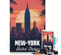 Póster del Horizonte de la Ciudad de Nueva York, Rompecabezas de 1000 Piezas para Adultos, Juego Inteligente, Divertido y Relajante, diseño para armar, Regalo Elegante (38x52cm)