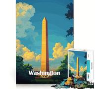Póster del Monumento a Washington Rompecabezas de 1000 Piezas para Adultos Juego de lógica Corte de precisión Bordes Lisos reuniones Familiares (38x52cm)