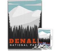 Póster del Parque Nacional Denali, Rompecabezas para Adultos, 1000 Piezas, Juego de Aprendizaje, desafío Mental, Sorpresa reflexiva para Celebraciones, tamaño 38x52cm