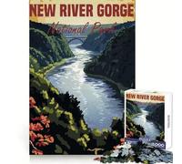 Póster del Parque Nacional New River Gorge, Rompecabezas de 1000 Piezas para Adultos, Juguete para ejercitar la Mente, Divertido y Relajante, Pieza de Arte para armar (50x75cm)