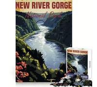 Póster del Parque Nacional New River Gorge, Rompecabezas de 1000 Piezas para Adultos, Logic Boost Toy Family Bond Premium Edge Warm Surprise (38x52cm)