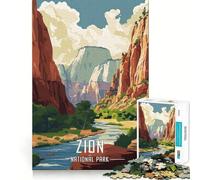 Póster del Parque Nacional Zion,Rompecabezas para Adultos de 1000 Piezas,Juego de Memoria Mental,Manualidades de Corte de Alta precisión,Tiempo de Tranquilidad,Ejercicio Mental en casa (50x75cm)
