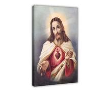 Póster del Sagrado Corazón de Jesús para dormitorio, lienzo decorativo para pared, oficina, habitación, decoración estética, marco de regalo, 30 x 45 cm