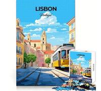Póster del tranvía de Lisboa,Portugal Rompecabezas de 1000 Piezas Actividad Relajante para el Desarrollo cognitivo Corte preciso (38x26cm)