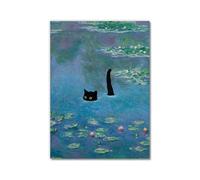 Póster divertido de gato negro Van Gogh Matisse Monet Klimt Pintura en lona con impresión retro de la gran ola, arte de pared estética, decoración del hogar (SKU4,20 x 30 cm, sin marco)