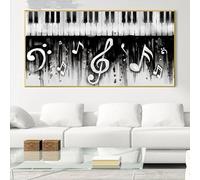 Póster e impresión de música de instrumento de piano moderno, lienzo blanco y negro, cuadro artístico de pared para decoración del hogar y sala de estar (30 x 60 cm)