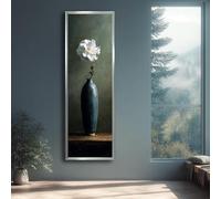 Póster e impresiones de jarrón de flores verdes, pintura en lienzo de naturaleza muerta, arte de pared minimalista vertical para decoración de interiores y comedores (55 x 165 cm/marco interior)