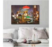 Póster e impresiones de perros jugando al póker, arte de pared, imagen de perro pug en un casino, lienzo, decoración de tienda de mascotas (40 x 60 cm/marco interior)