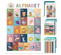Póster educativo Boho - Charts School Educational Charts | Póster de aprendizaje preescolar | Juego de 16 unidades, estilo bohemio, gráficos interactivos para profesores de preescolar, viaje en casa