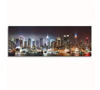 Póster en lienzo, arte mural de la ciudad de Nueva York, horizonte de Manhattan, imagen de pared, obra de arte, paisaje panorámico, escena nocturna, arte impreso 65x195cm/26x77in Sin marco