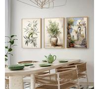 Póster en lienzo, arte vintage, lámina con olivo mediterráneo, paisaje natural, cuadro en lienzo para pared, decoración de dormitorio (50x75cm/3 piezas sin marco)