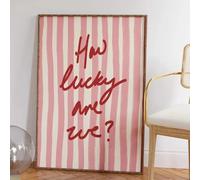 Póster en lienzo con frase "¿Qué suerte tenemos?", diseño de rayas rosas, impresión artística estética moderna, para sala de estar, dormitorio, decoración del hogar, 60 x 70 cm