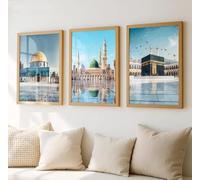 Póster en lienzo con imágenes de lugares sagrados islámicos, decoración de pared con la Cúpula de la Roca (60x90cm - 3 piezas)