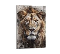 Póster en lienzo de pintura artística de león de acuarela, arte de pared de animales atractivos, impresiones clásicas para oficina, dormitorio, estético, 60 x 90 cm, estilo marco