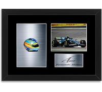Póster enmarcado A4 de Fernando Alonso 2024 con diseño de casco de coche firmado