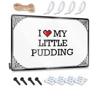 Póster escandinavo vintage para pared, decoración de patio trasero, letrero retro de estaño suave para el hogar y bar, 8 x 12 pulgadas, I Love My Little Pudding perfecto para decoración de cuerno