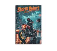 Póster estético de Storm Riders Rainy City Lightning Biker 02, arte decorativo para pared, lienzo vintage para sala de estar, dormitorio, 50 x 75 cm, estilo sin marco