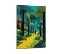 Póster estético de The Yellow Brick Road in An English Garden con árboles a ambos lados para habitación, lienzo estético para decoración de dormitorio, 40 x 60 cm, estilo marco