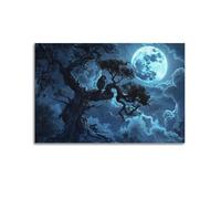 Póster estético moderno de luna y búho para decoración de dormitorio, imágenes de Bláck Aṇd Whīte, decoraciones de pared para oficina, baño, pasillo, comedor (1) 24 x 36 pulgadas (60 x 90 cm)