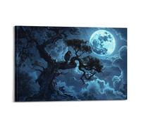 Póster estético moderno de luna y búho para decoración de dormitorio, imágenes de Bláck Aṇd Whīte, decoraciones de pared para oficina, baño, pasillo, comedor (1) 16 x 24 pulgadas (40 x 60 cm)