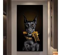 Póster extragrande de perro negro, dóberman, mafia, perro, pintura en lienzo, arte de pared, mural decorativo para sala de estar y dormitorio (60 x 80 cm/marco interior)