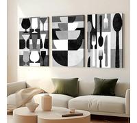 Póster extragrande en blanco y negro, lienzo, arte de pared geométrico abstracto minimalista, decoración del hogar, 30 x 50 cm x 3 cm, con marco.