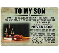 Póster familiar con texto en inglés «To My Son I Want You To Believe Deep In Your Heart That You Are Capable Of Achieving That You Will Never Lose Love Dad», letrero de lata para decoración de pared