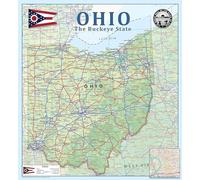 Póster físico del estado de Ohio, mapa de 16.5 x 18 pulgadas, papel laminado