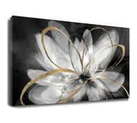 Póster floral en blanco y negro para pared, lienzo grande, imagen XXL, obra de arte para dormitorio, restaurante, baño, estudio, oficina, hotel (70x100cm/marco interior).