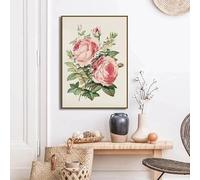 Póster floral vintage de rosas rosadas con flores botánicas, lienzo, arte de pared, imágenes para la decoración del hogar de la sala de estar, 40 x 60 cm (15,7 x 23,6 pulgadas), sin marco.
